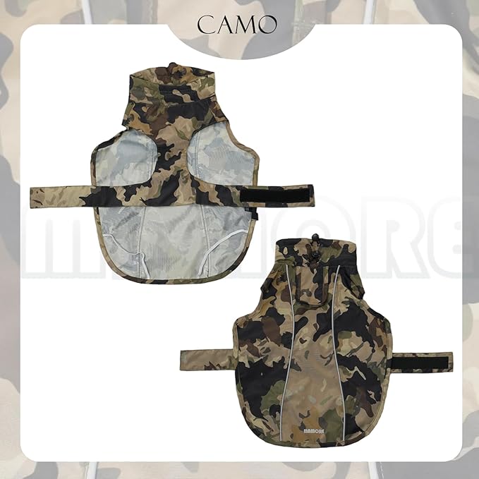 Waterproof Dog Raincoat with Reflective Strip, Adjustable Breathable Rain Coat Jacket with Leash Hole for Dogs (Camo, Large)