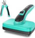 Pet Brush Kit for Grooming, Dog Self-Cleaning Slicker Brush + Nail Clippers Set for Shedding Long Short Haired Cats. Removes Loose Fur, Undercoat, Mats, Tangled for Most Hair Types & Size