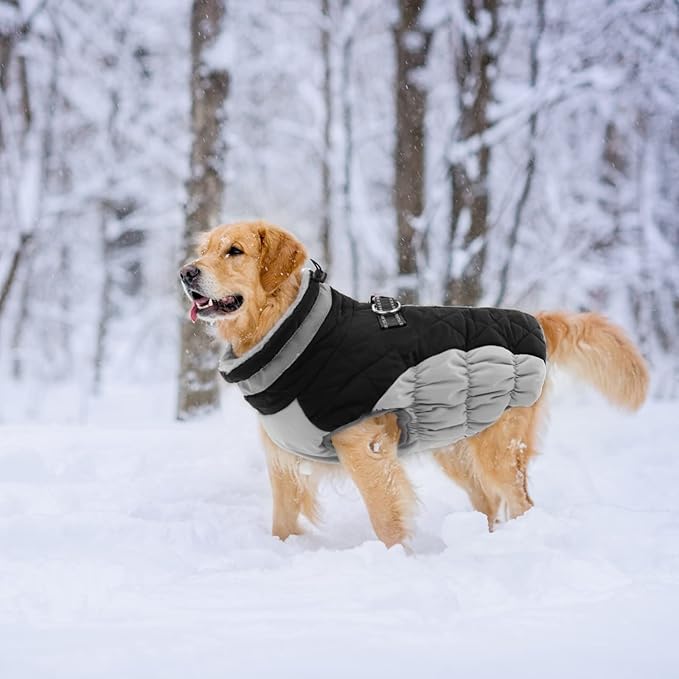 Lelepet Dog Coat Warm Dog Winter Coat Waterproof Dogs Jacket with Harness Built in Reflective Pet Fleece Vest Zip-Up Cold Weather Coats for Large Dogs Turtleneck & Windproof Coats Boxer Black XL