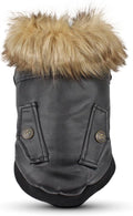 LESYPET Dog Leather Jacket for Small Dogs, Waterproof Dog Winter Jacket Puppy Coat with Fleece Lined, Ultra Warm Fur Collar Doggie Coat, Black L