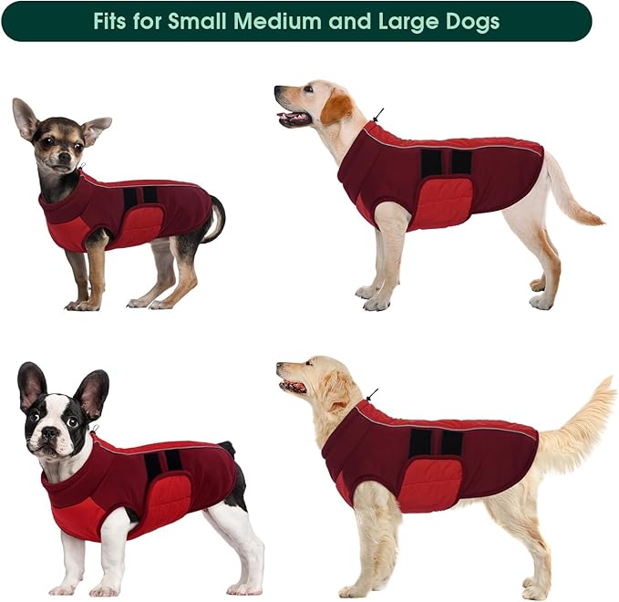 Kuoser Large Dog Coat, Winter Waterproof Dog Jackets for Large Dogs, Reflective Doggie Vest with Leash Hole, Cold Weather Coats Pet Snow Jacket for Labrador Beagle, Red XXL