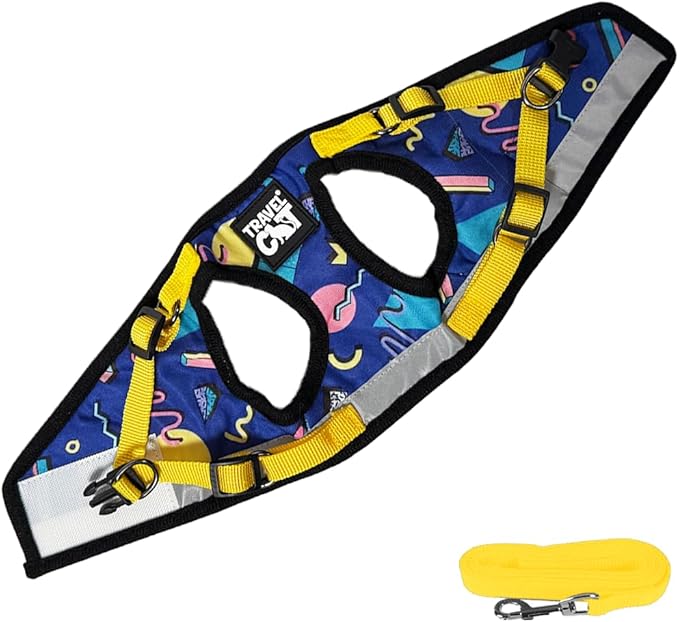 Travel Cat Harness and Leash Set - Adjustable Fit Mesh Harness and Reflective Strap - Comfort Walking Vest for Kitten for Outdoor Walking, Hiking (Large, 90s Cat)