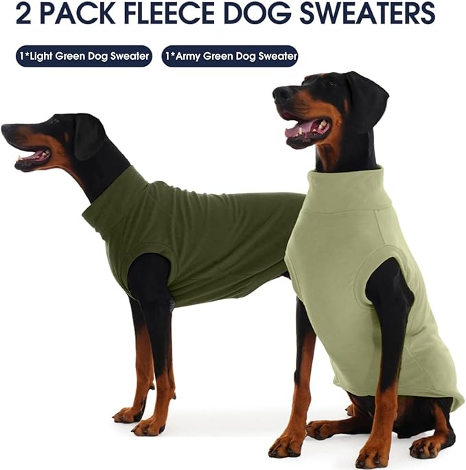 IECOii 2 Pack Dog Fleece Sweater - Warm, Soft & Stretchy Sweaters Boy Girl, Fall/Winter Dogs Coats for Indoor Outdoor(Size XL, Light Green & Army Green)