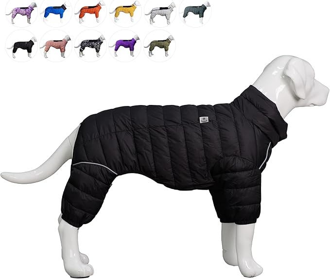 Warm Dog Coat, 4 Legs Covered Waterproof Windproof Reflective Vest, Zippered Adjustable Outdoor Snow Jacket for Small Medium Large Dogs Black M