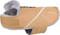 VIVAGLORY Snowrap Dog Coat, Jacket with Harness Hole & Velcro Closure, Dog Coat for Winter & Cold Weather, Fluffy Warm Fleece Lined Reflective Water Resistant for Puppy, S, Khaki
