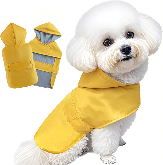 Dog Raincoat Dog Rain Jacket Poncho Waterproof Pet Rain Suit Double Layer Breathable Lining Hooded Leash Hole Adjustable Puppy Small Medium Dogs,Yellow,M