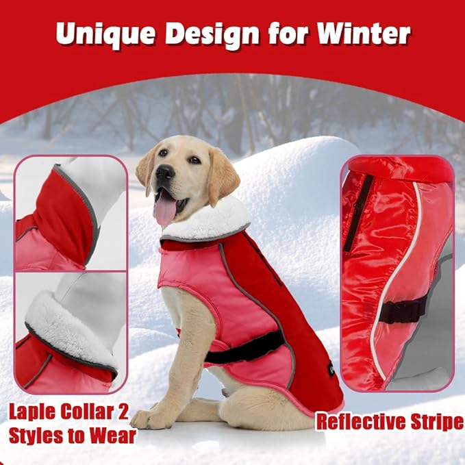 EMUST Dog Coat for Winter, Cozy Winter Jackets for Small/Medium/Large Dogs, Solid Color Dog Apparel for Cold Weather with Fleece Lining, New Orange, XXXL
