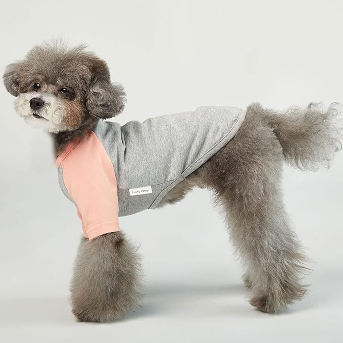 Dog Shirt for Small and Large Dogs Raglan Cotton T-Shirts Soft Breathable Dog Shirts pet Clothes Gray Series (Small, Gray/Peach)