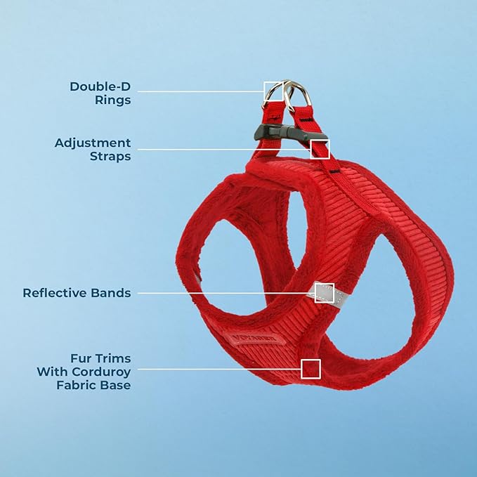 Best Pet Supplies - All Weather Mesh/Plush, Reflective, No Pull Harness for Small, Medium Dogs, Cats - Secure with Hook & Loop Fastener, Buckle, Double D-Rings - Red Corduroy, XL