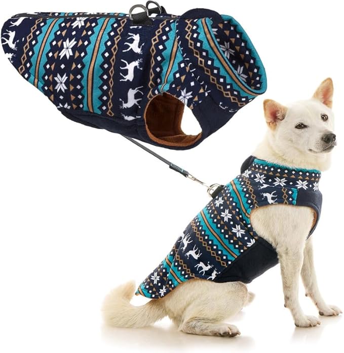 Gooby Zip Up Fleece Dog Sweater - Deer Blue, 3X-Large - Warm Pullover Fleece Step-in Dog Jacket with Dual D Ring Leash - Winter Small Dog Sweater - Dog Clothes for Small Dogs Boy and Medium Dogs