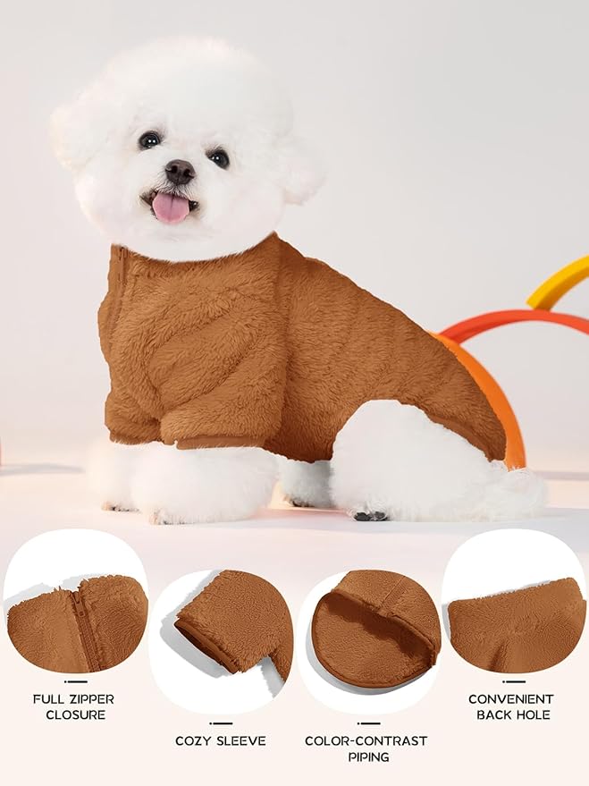 Haloumoning Dogs Fleece Winter Coats Jackets for Small and Medium Dogs Thick Full Zip Sherpa Turtleneck Puppy Jackets