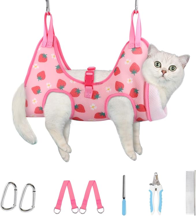 Supet Cat Grooming Hammock, Dog Hanging Harness for Nail Trimming Doorframe, Pet Holder Restraint for Clipping Nails, Pet Hoist Sling for Cutting Nails, Ear & Eye Cleaning, Medicine at Home (2XS)
