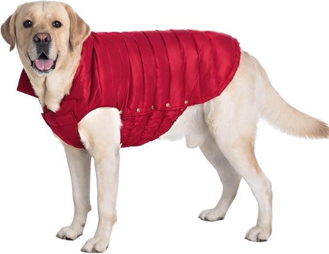 SPACE LION Dog Puffer Jacket, Down Winter Coat, Durable Outdoor Coat for Cold and Windy Conditions, Waterproof, Lightweight Jacket, Adjustable Fit for Small, Medium, Large Dogs(Red,28/4XL)