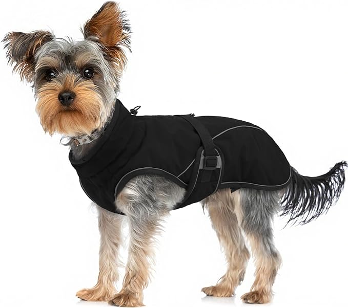 Warm Dog Coat for Winter,Waterproof Jacket with Zipper,Detachable Dog Coat with Adjustable Buckle,Comfortable Jacket for Dogs in Cold and Windy Days.XS Black