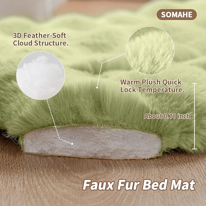 Cat Beds for Indoor Cats Faux Fur Pet Mat Cute Kitten Plush Bed with Non-Slip Bottom for Carriers/Sofa Dog & Puppy Friendly 27 x 20 Inch Large Green