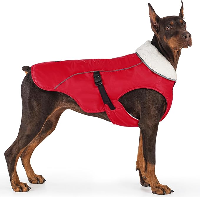 EMUST Dog Jacket Winter, Cozy Windproof Dog Jacket for Cold Weather, Solid Color Pet Vests for Winter for Medium Dogs, Red M
