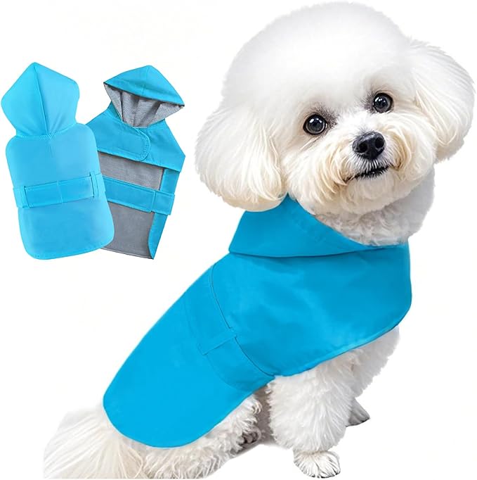 Dog Raincoat Dog Rain Jacket Poncho Waterproof Pet Rain Suit Double Layer Breathable Lining Hooded Leash Hole Adjustable for Medium Dogs,Blue,XXXL