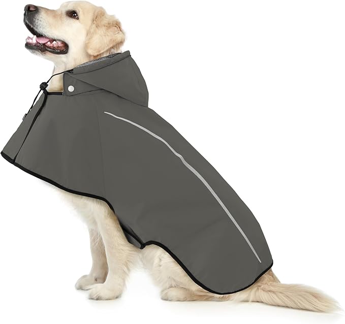 Mile High Life Dog Raincoat, Adjustable Waterproof Pet Rain Jacket, Reflective Hooded Poncho for Small Medium Large Dogs, Lightweight Breathable Pet Rain Coat (Dark Gray,S Chest 18"-22")