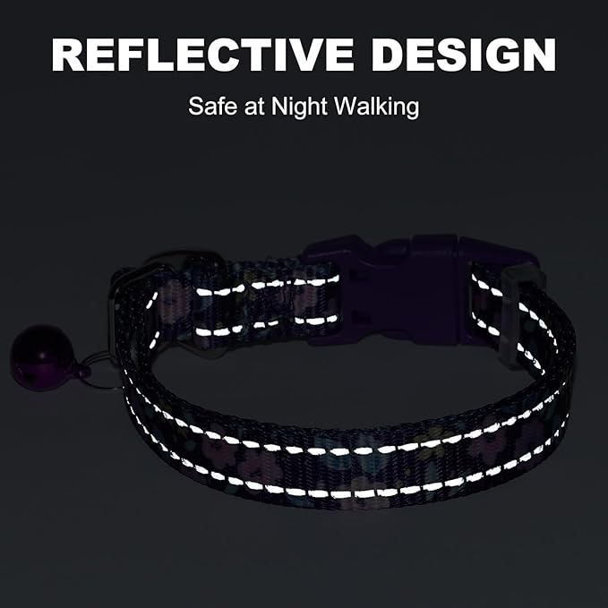 Small Dog Collar with Bell Reflective - Adjustable Tiny XS XXS Breed Collar for Girl Boy Chihuahua Puppies, Night Walk Safety Accessory（Green S）