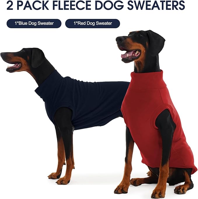 IECOii 2 Pack Fleece Dog Sweater with Leash Hole, Stretchy & Sleeveless, Warm & Soft Dogs Sweaters for Indoors & Outdoors in Fall, Winter and Spring, Machine Washable (Size M, Blue & Red)