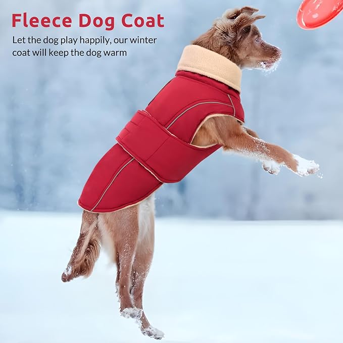 ASENKU Warm Dog Coat, Waterproof Dog Jackets for Large Dogs with Reflective Fleece Vest Turtleneck with Button,Windproof Cold Weather Coats for Small Medium Large Dogs, Dark Red, 3XL