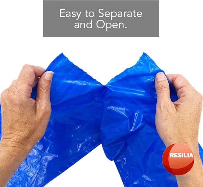 Resilia Commercial Grade Dog Poop Bags - Heavy Duty Pet Waste Removal Bag For Dogs, Cats, and Other Animals, Unscented, Blue, 8.5" W x 14" L, 1 Mil, 0.001 Inch, 800 bags, 4 Rolls of 200 Bags