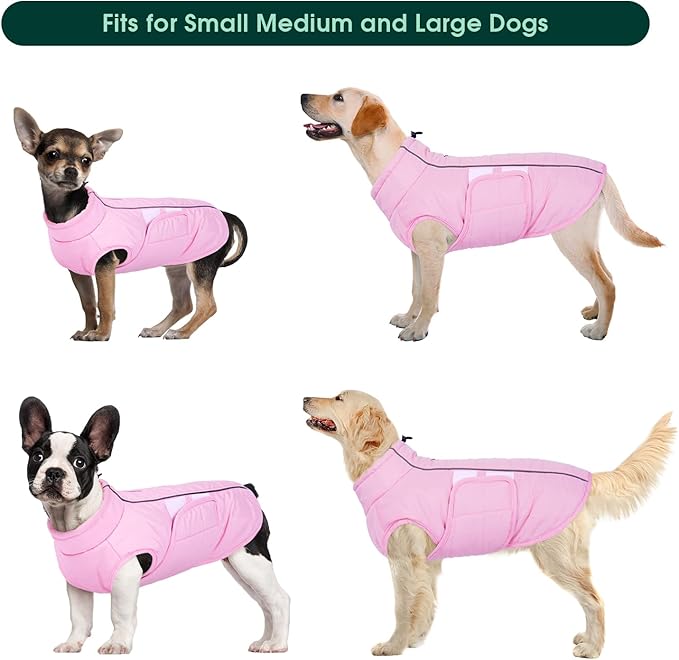 Kuoser XXXL Dog Coat, Dog Jackets for Large Dogs, Reflective Pet Winter Coat Cold Weather Coats, Doggie Snow Jacket Warm Apparel Clothes for Great Dane, Pink XXXL