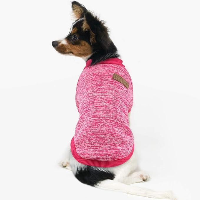 Idepet Pet Dog Classic Knitwear Sweater Fleece Coat Thickening Warm Pup Dogs Shirt Winter Pet Dog Cat Clothes Puppy Customes Clothing for Small Medium Dogs (XXS, Rosered)