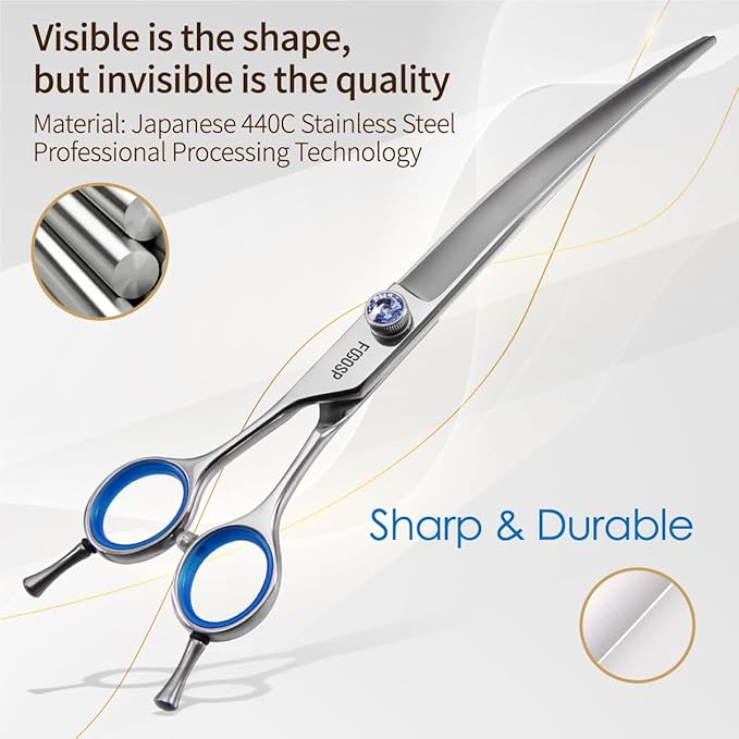 Left Handed Curved Dog Grooming Scissors 7.5 inch Professional Curved Shears Grooming for Poodle Large Dogs Pet 30 Degree Japanese 440C Super Sharp (7.5 curved)