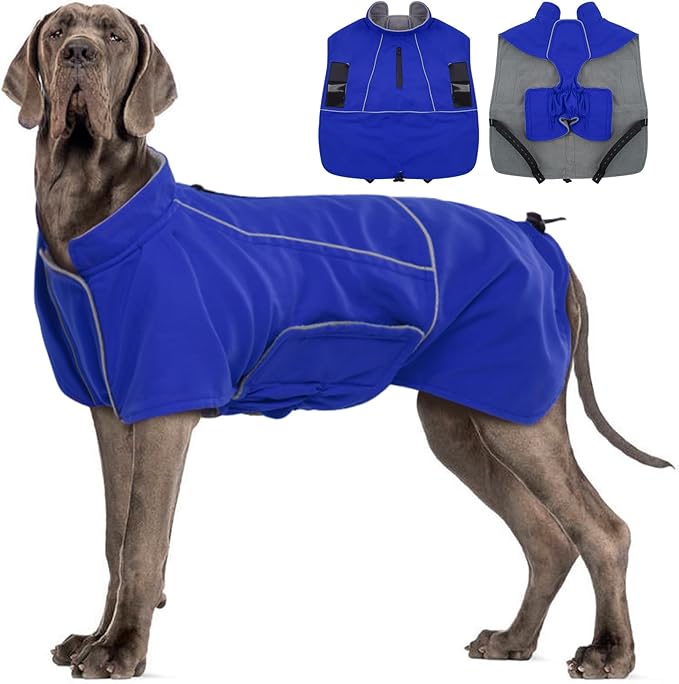 MIGOHI Dog Jacket,3XL Dog Coat Winter,Reflective Fleece Jacket Vest for Large Dogs,Adjustable Winter Coats for Dogs,Pet Coat for Chilly Cold Weather,German Shepherd,Blue