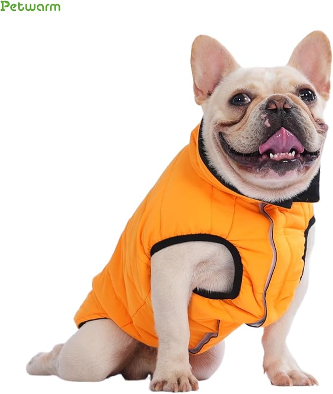 PetWarm Reversible Dog Cold Weather Coats, Waterproof Dog Puffer Vest, Vest for Dogs with Hook-and-Loop Strap, Windproof Outdoor Coat for Winter Walks and Snowy Days, Orange, M