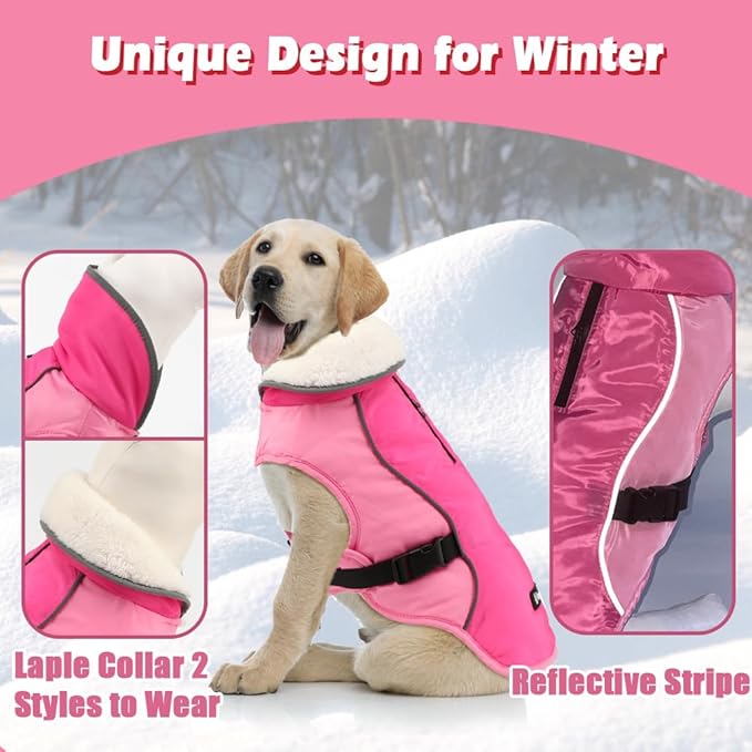 EMUST Dog Jacket Winter, Cozy Windproof Dog Jacket for Cold Weather, Solid Color Pet Vests for Winter for Medium Dogs, New Pink, M