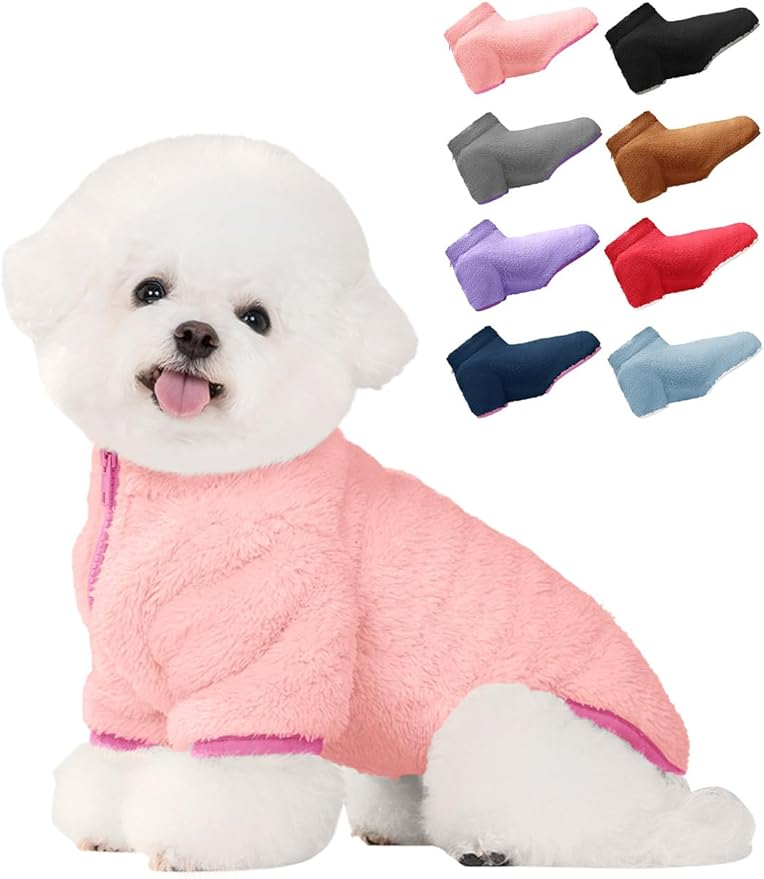 Haloumoning Dogs Fleece Winter Coats Jackets for Small and Medium Dogs Thick Full Zip Sherpa Turtleneck Puppy Jackets