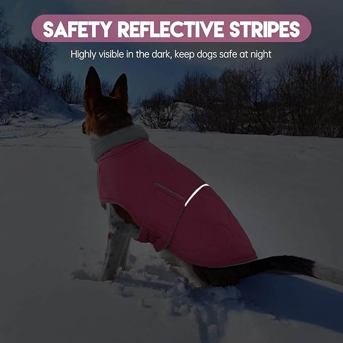 BRKURLEG Dog Winter Jacket, Warm Dog Winter Coats for Small and Medium Large Dogs, Reflective Adjustable Pet Cold Weather Coats, Waterproof Dogs Snow Jacket Clothes Fleece Vest (XS, Rose Red)