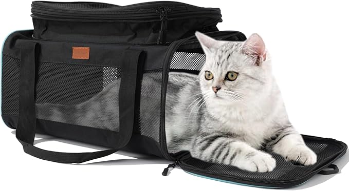 HSC PET Soft Cats Carrier Small Dog Carriers Airline Approved Softsides Pets Bag,Black,Lightweight,Luxury Style,Top Expandable,Guaranteed on Cabin Board Flight Travel Recommend Under 15 lbs (Black)