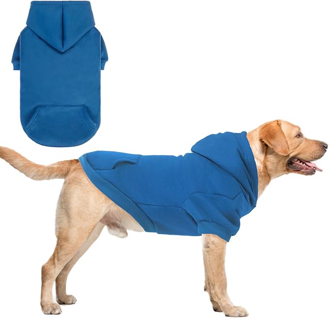 SCENEREAL Dog Hoodie Sweaters for Small Medium Large Size Dogs, Fleece Dog Sweatshirt with Hat and Pocket,Soft Cold Winter All Weather Dog Clothes for S to XL Sized Dogs, Blue XL