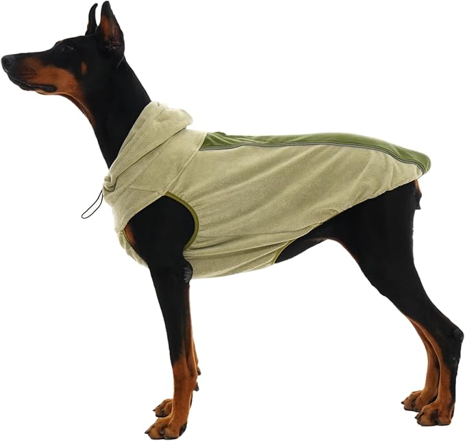 IECOii Great Dane Fleece Dog Sweater, Extra Large Dog Fleece Sweater for Giant Breeds Dogs Turtlenck, Cozy Warm Dogs Hoodie with Leash Hole, Fall Winter Walks Easily, Machine Washable, Green, 5XL