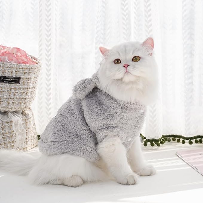 Cat Bunny Ears Costume Cute Dog Kitten Hoodies Sweater Rabbit Ears Puppy Pet Apparel (Small,Gray)