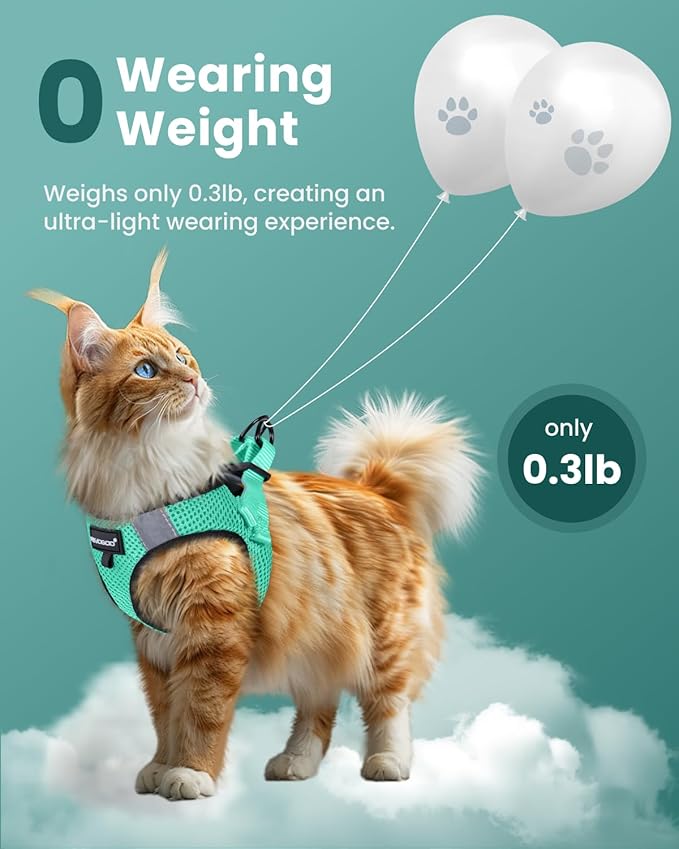 FAYOGOO Cat Harness & Leash Set, Escape Proof, XXL(Chest 19-21''), Green