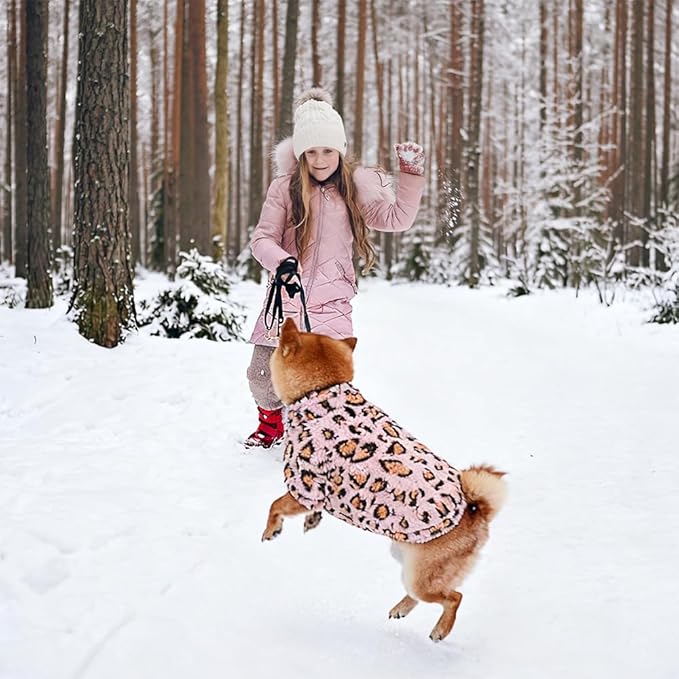 GreenJoy Leopard Print Dog Sweater – Stretchy Fleece Dog Turtleneck Sweatshirt for Puppies & Cats, Soft & Warm Pet Winter Clothes for Small, Medium & Large Dogs (Pink, Medium)