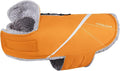 VIVAGLORY Snowrap Dog Coat, Jacket with Harness Hole & Velcro Closure, Dog Coat for Winter & Cold Weather, Fluffy Warm Fleece Lined Reflective Water Resistant for Puppy, XS, Orange