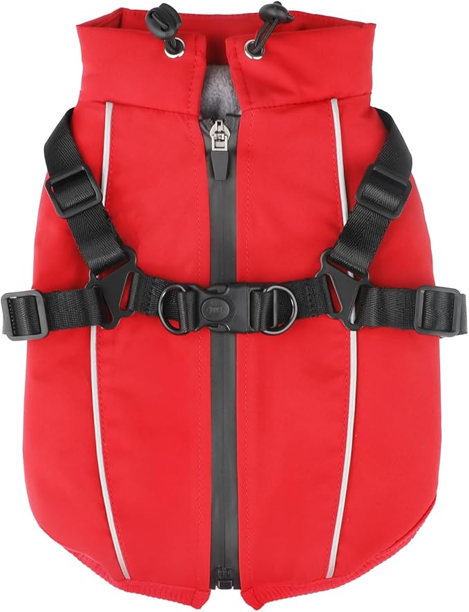 Dog Winter Coat Reflective Water-Resistant Jacket, Fleece Lined Windproof Puppy Coat with Back Zipper & D-Ring, Cold Weather Dog Coats for Small Medium Large Dogs (XL, Red)