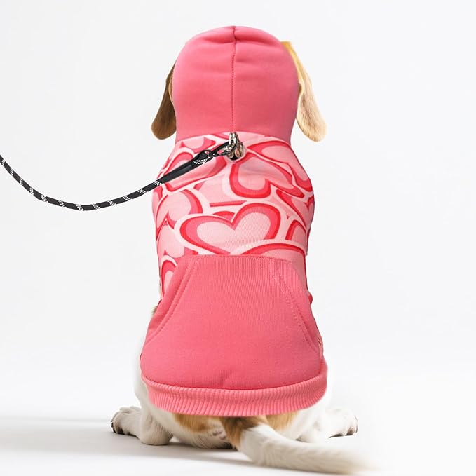PUPTECK Fall Winter Dog Hoodie Pet Sweatshirt Soft Warm Clothes Fleece Lined with Hat for Small Medium Large Dogs, Pocket Design, Pink M