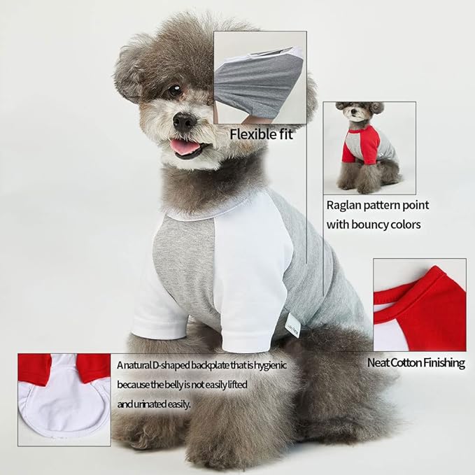Dog Shirt for Small and Large Dogs Raglan Cotton T-Shirts Soft Breathable Dog Shirts pet Clothes Gray Series (3X-Large, Gray/Navy)