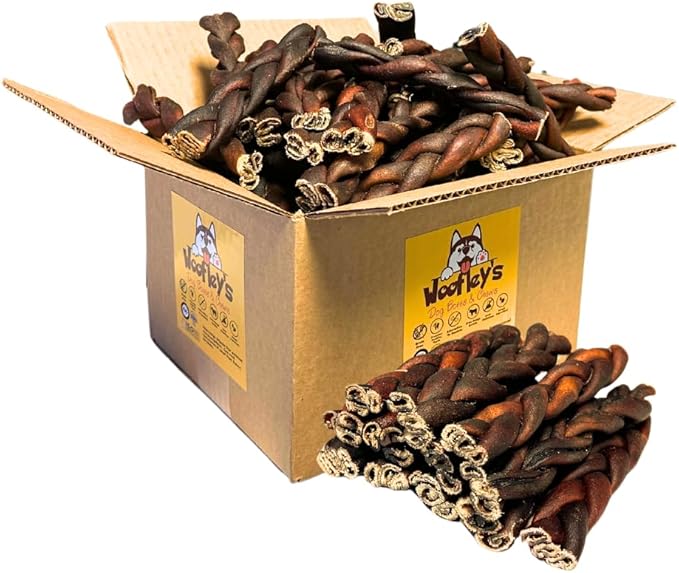 Woofley's 6 Inch Braided Collagen Sticks for Dogs - (100 Count) Bully Stick Rawhide Alternative Dog Chews No Hide Bones for Medium & Large Dogs