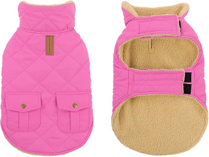 Winter Coat for Small and Medium Dogs, Puppy Plaid Jacket, Cotton Coat for Cold Weather, Windproof Warm Dog Garments, Pet Thickened Outfits Indoor Outdoor, Pink XS