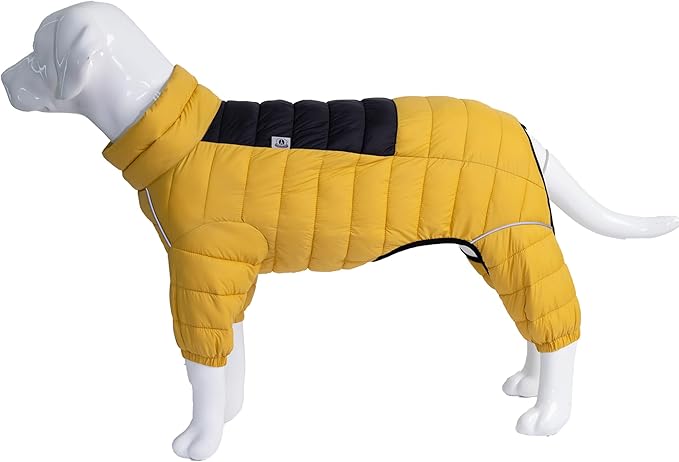 Lovelonglong Dog Coat, Warm Jacket, 4 Legs Covered Waterproof Windproof Reflective Vest, Zippered Adjustable Outdoor Snow Jacket for Small Medium Large Dogs, Yellow, M
