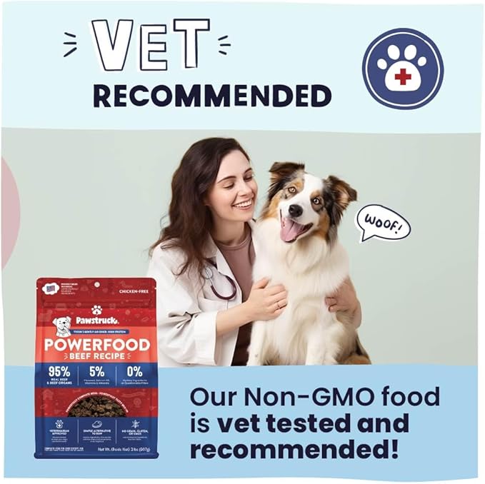 Pawstruck Air Dried Dog Food with Real Beef, Grain Free, Made in USA, Non-GMO, Vet Recommended, High Protein Limited Ingredient Full-Feed, All Breeds & Ages, 2.5oz Trial Bag