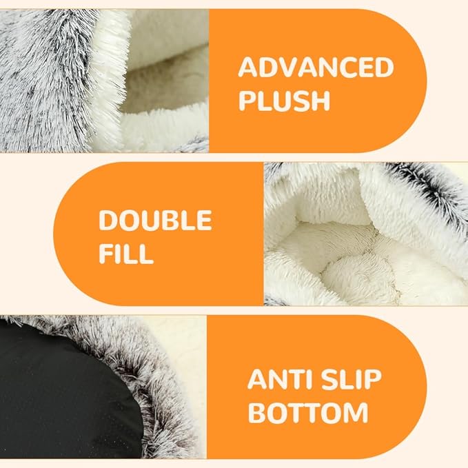 Lapcatz Nest Bed, 2026 Upgraded Cat Beds for Indoor Cats, Portable Fluffy Pet Bed, Durable Covered Cat Bed for Indoor Use, Soft Puppy Bed for Pet Owners (Grey, Medium)