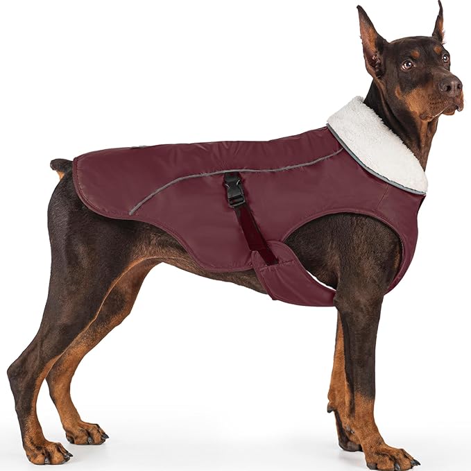EMUST Dog Jacket Winter, Cozy Windproof Dog Jacket for Cold Weather, Solid Color Pet Vests for Winter for Medium Dogs, Burgundy, M